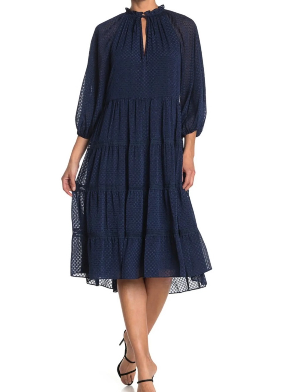 Alice + Olivia / Layla Tiered Silk Midi Dress in sapphire blue XS